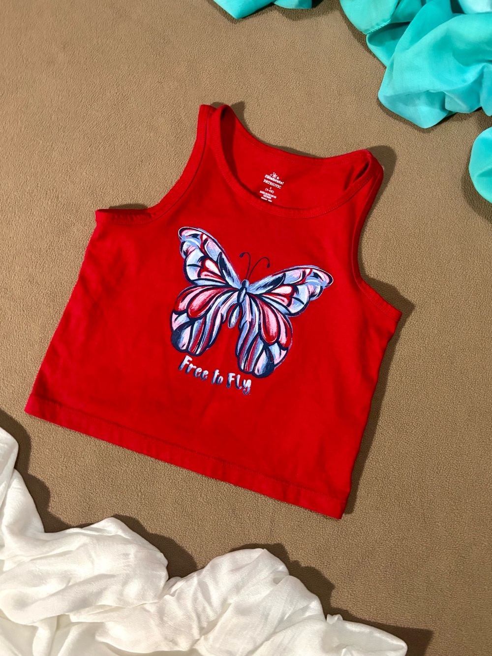 Way to Celebrate! Girls Sleeveless Tee – “Free to Fly” – Size S (6/6X)